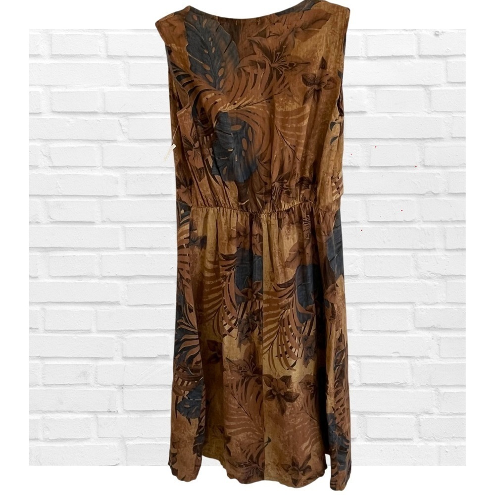 Vintage 80’s Maria Gigli Italy Linen Dress Floral Earth Brown Blue Tropical Sz L - Picture 2 of 14